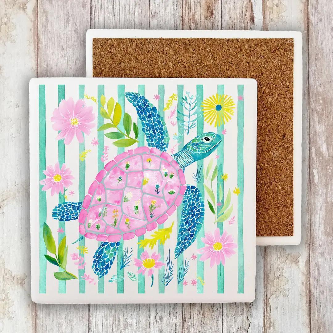 Pastel Coastal Sea Turtle Coaster