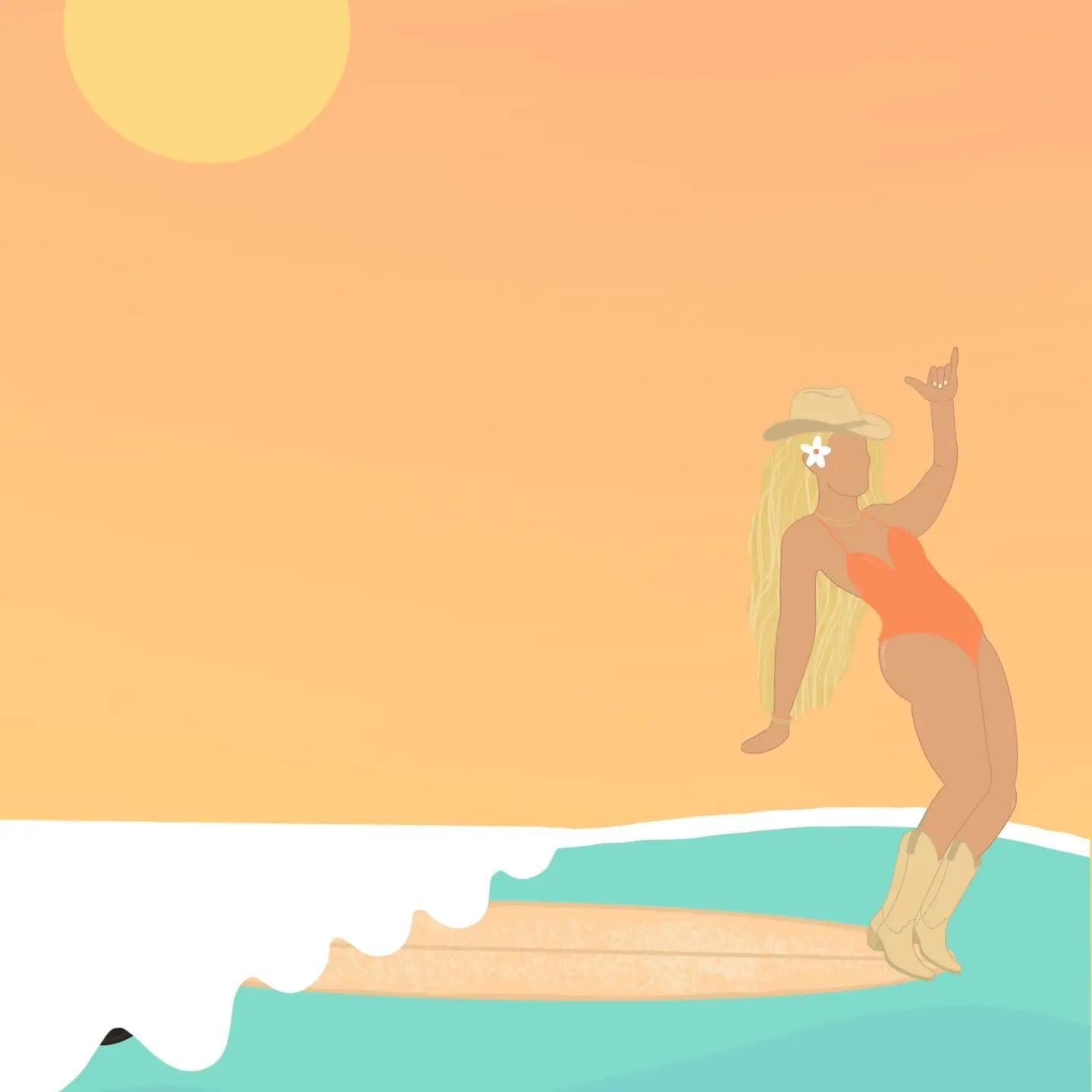 Hang Ten Cowgirl Surfer Art Print