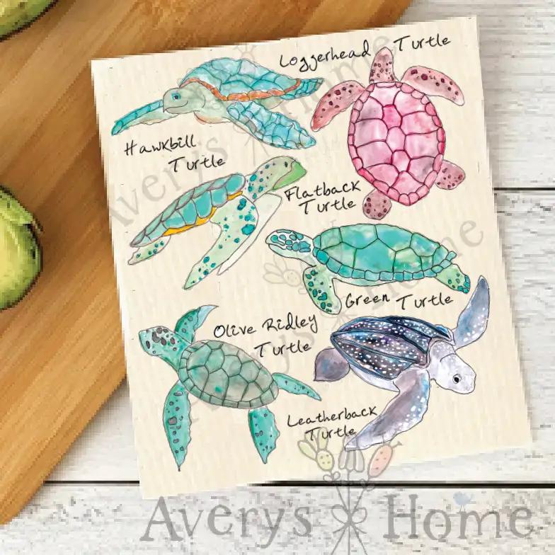Sea Turtle Breeds Swedish Dish Cloth