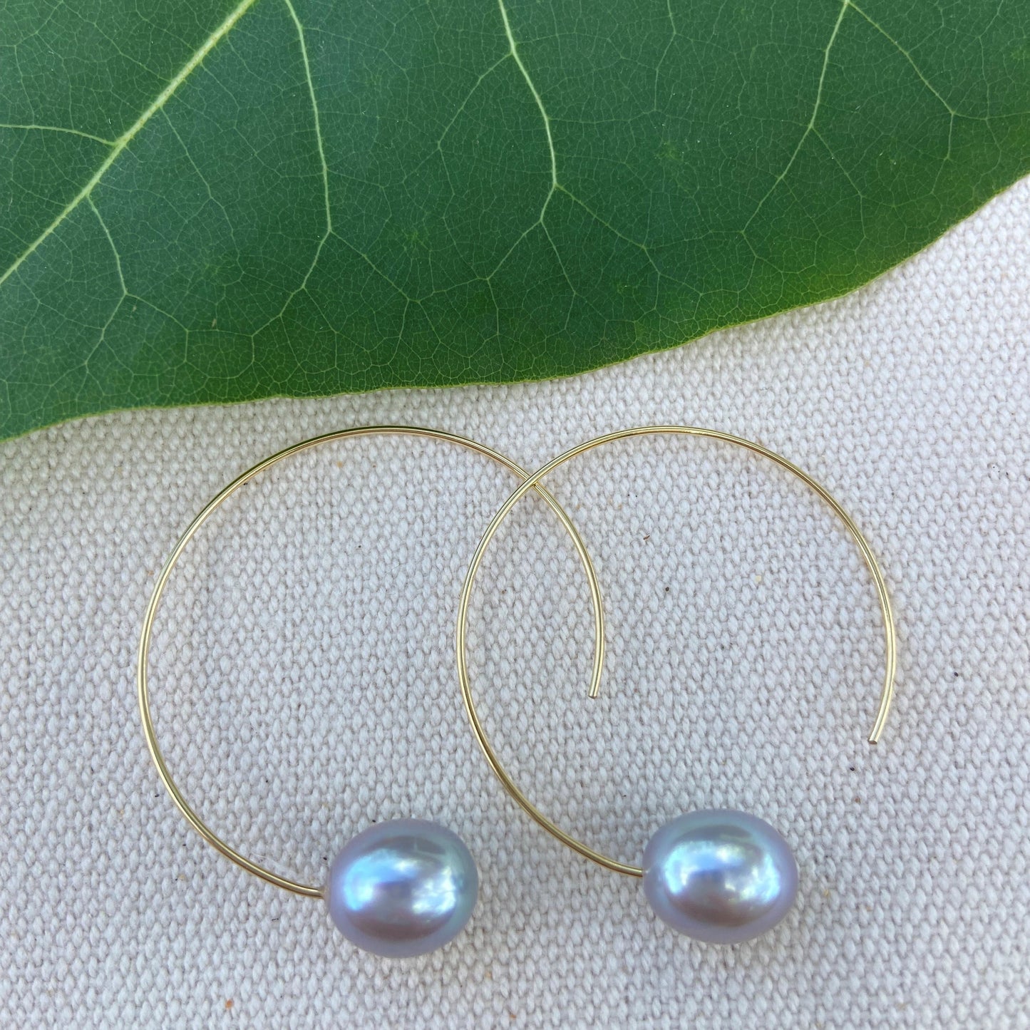 Threader Grey Freshwater Pearl Hoop Earrings