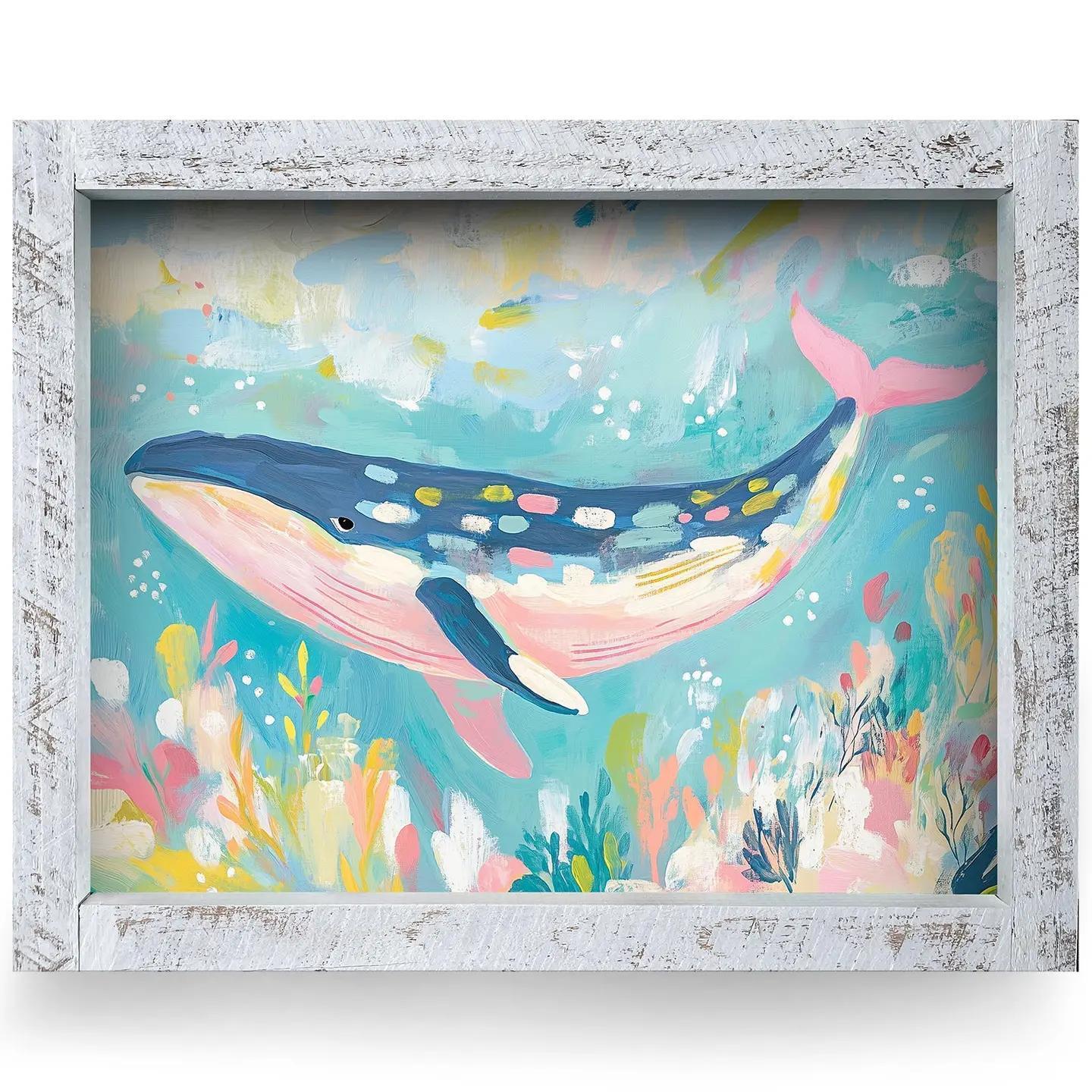 Colorful Whale Wood Framed Art