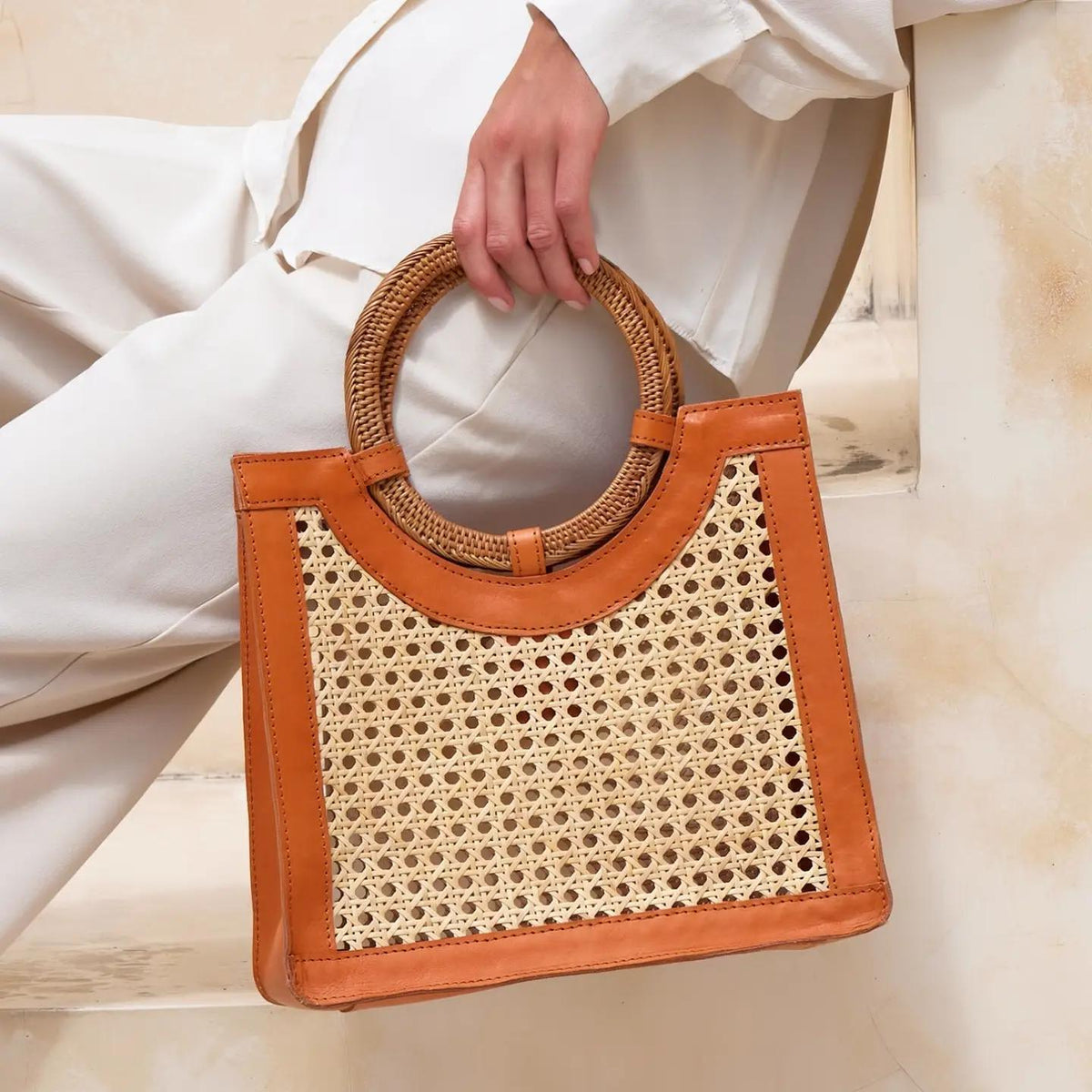 Rattan Cane Weave Round Handle Handbag