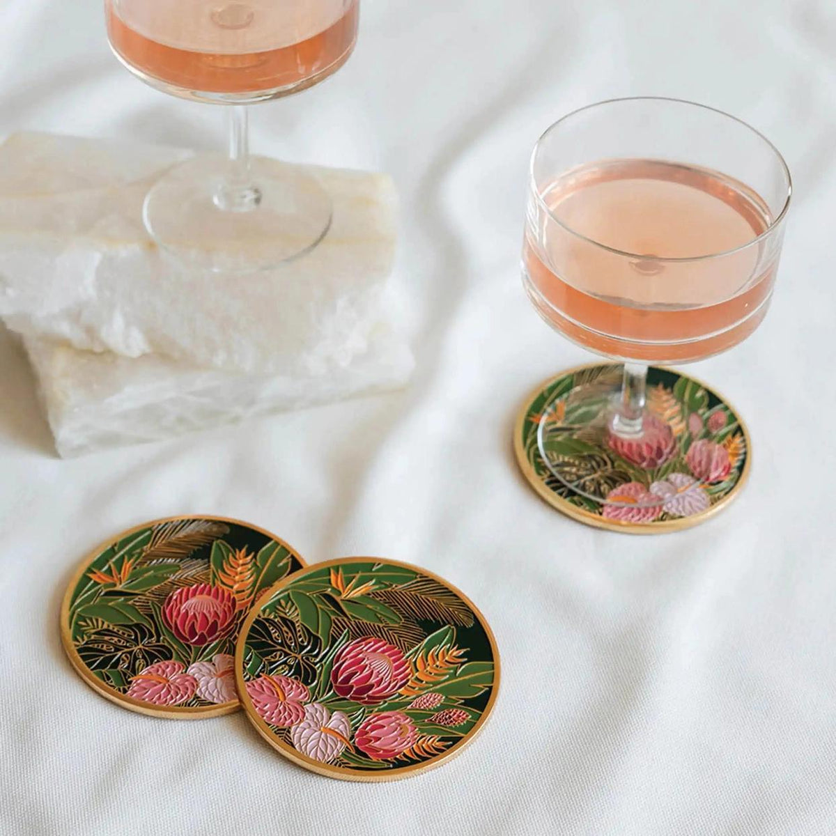 Tropical Floral Gold Drink Coaster