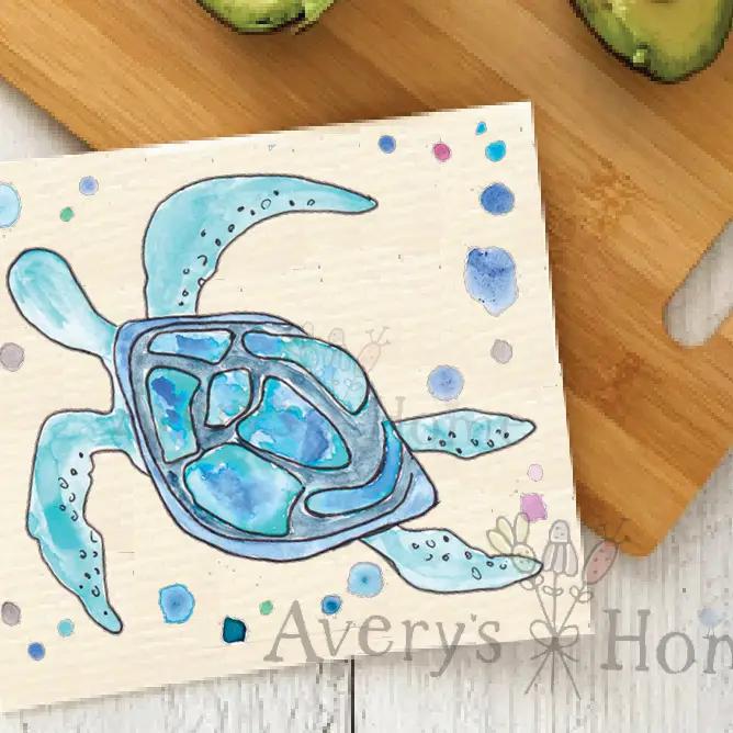 Ocean Blue Sea Turtle Swedish Dish Cloth