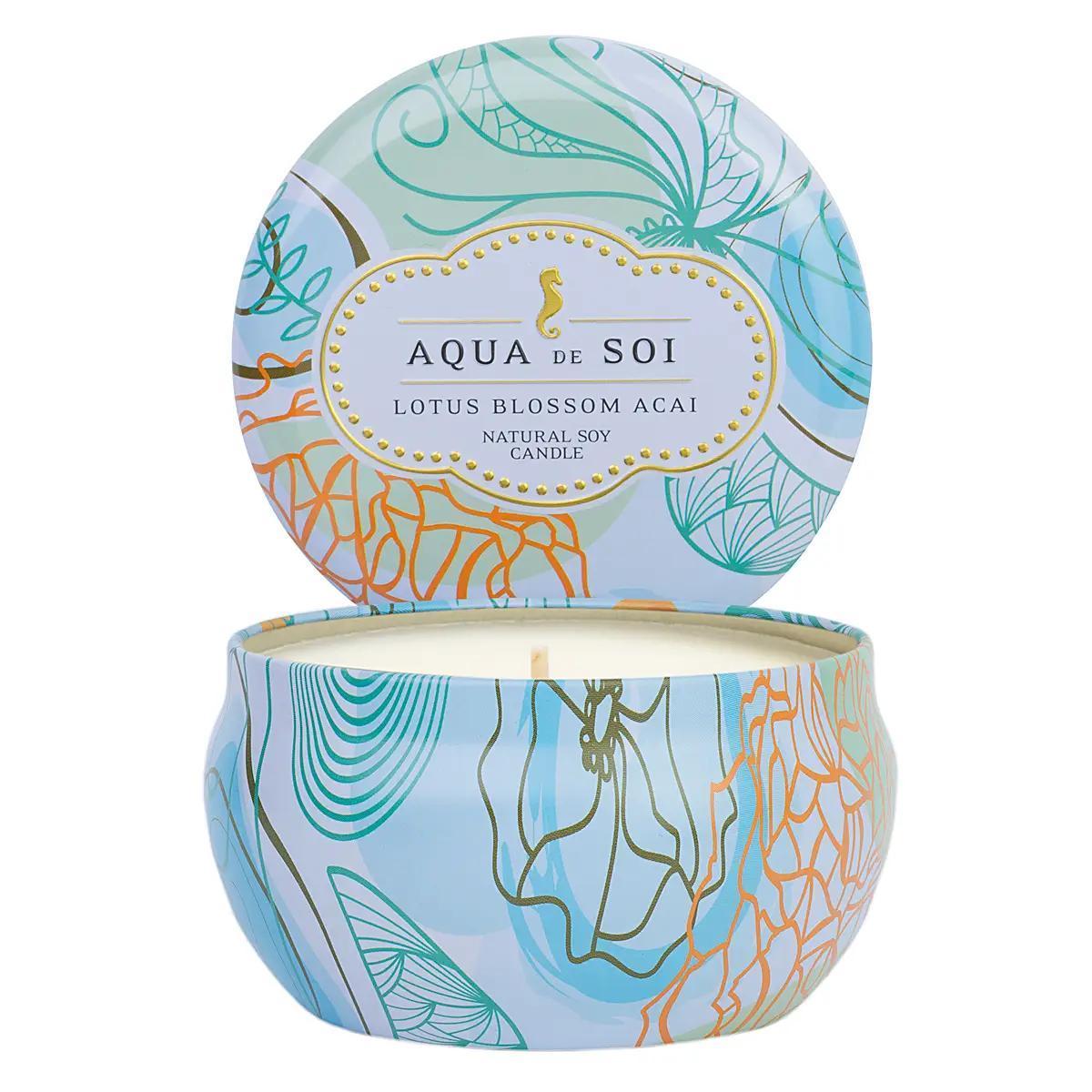 Candle Tin Lotus Blossom Acai 9 oz Aqua De Soi