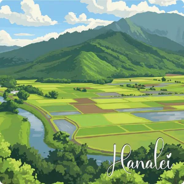Hanalei Taro Fields Wood Coaster