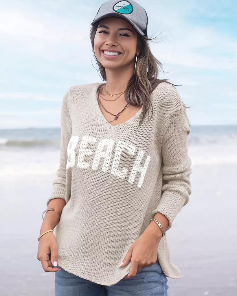 Beach V Khaki Sweater