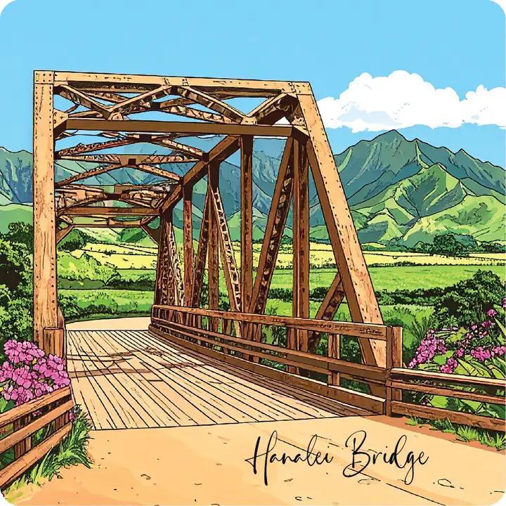 Hanalei Bridge Wood Coaster
