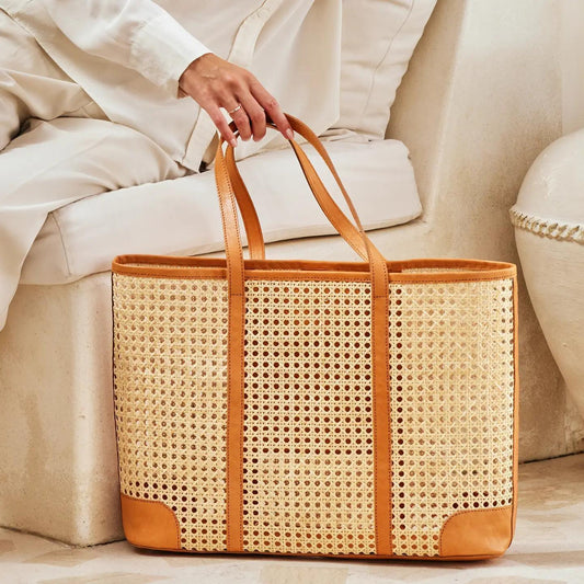 Oversized Rattan Cane Weave Tote