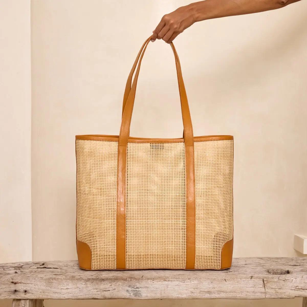 Oversized Rattan Square Weave Tote
