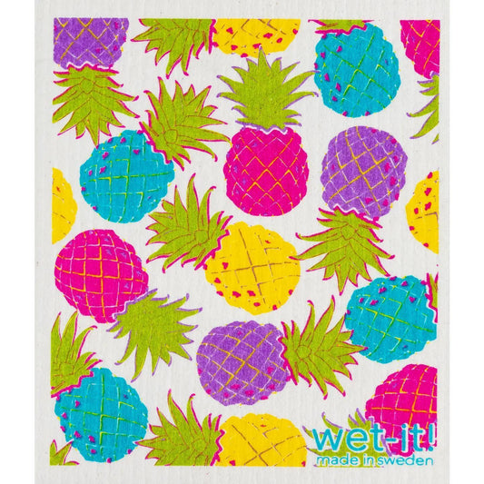 Hawaiian pineapple print Swedish dishcloth from Sandpeople, reusable and super absorbent cleaning cloth.
