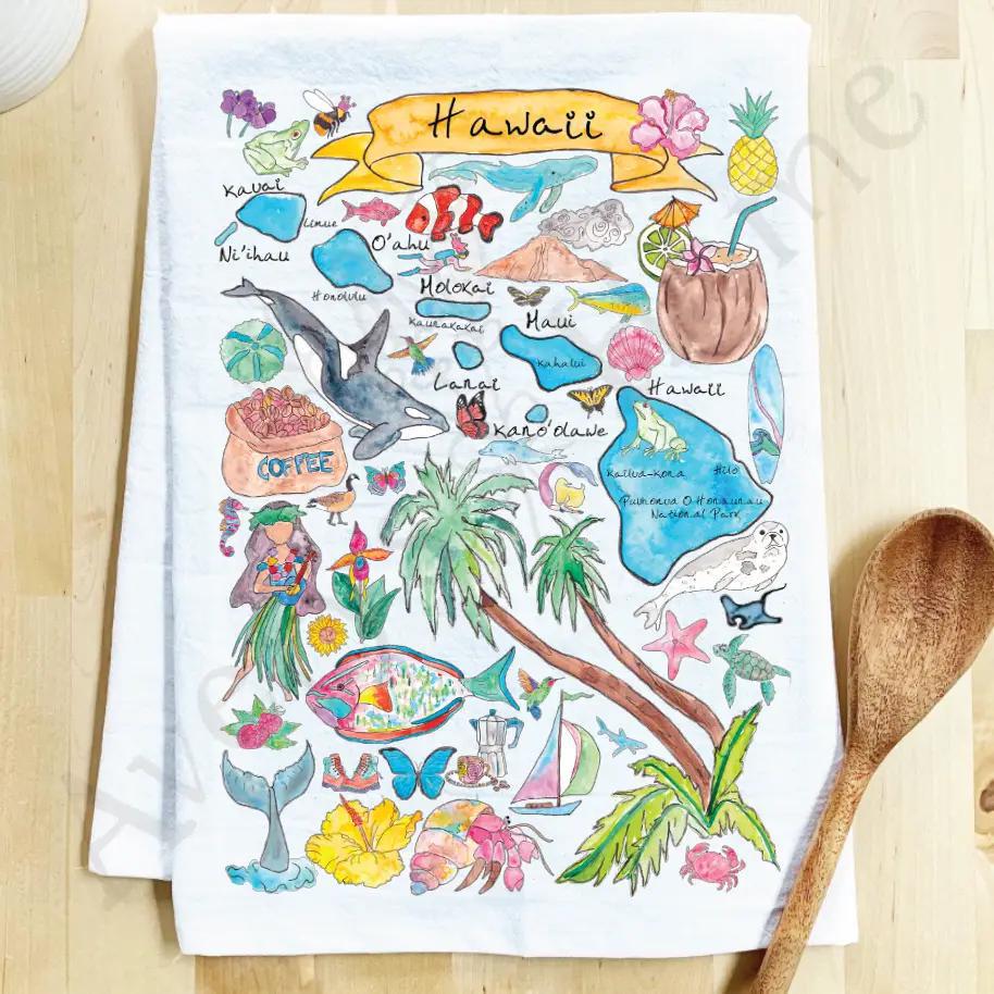 Hawaii State Map Tea Towel