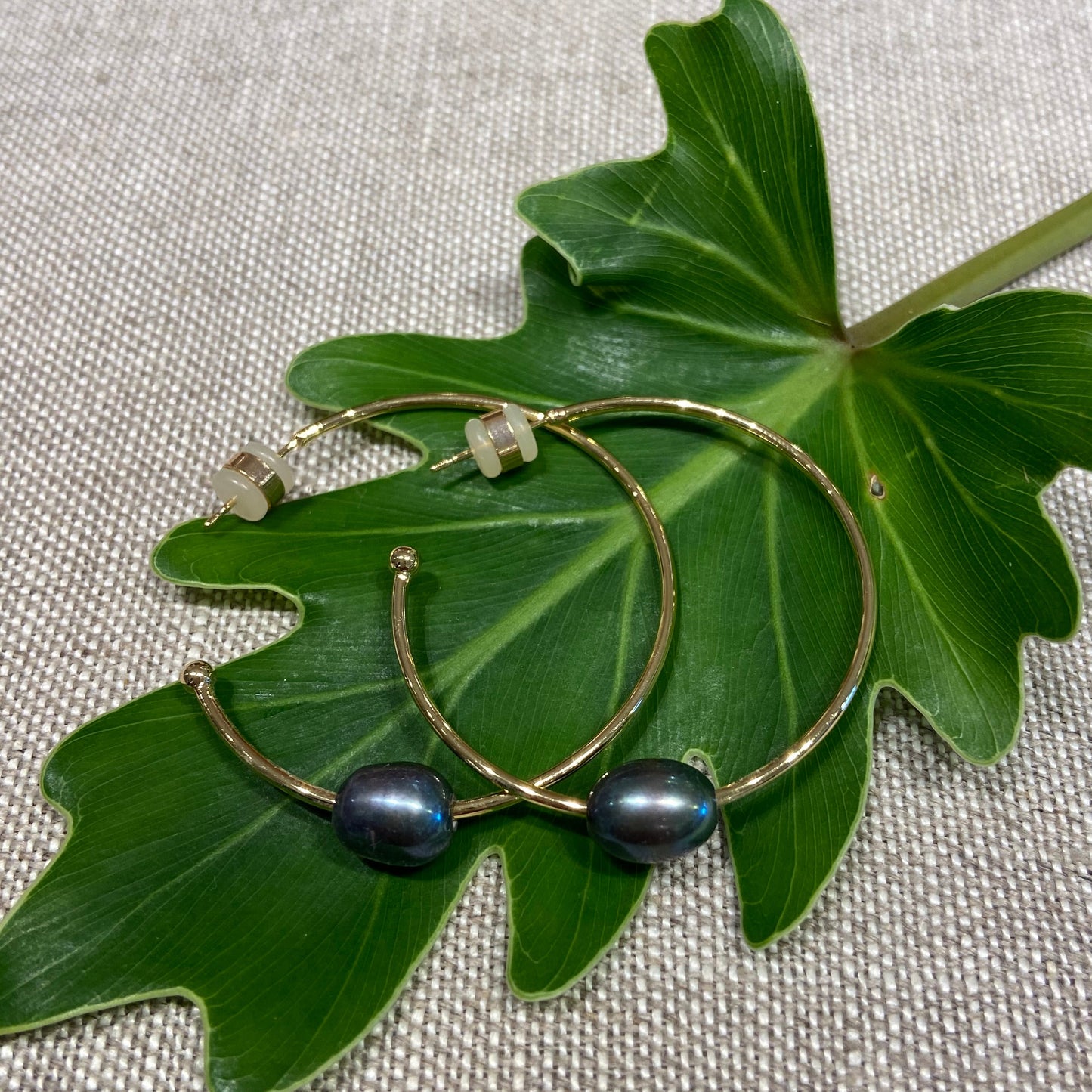 Dark Freshwater Pearl Large Hoop Earrings