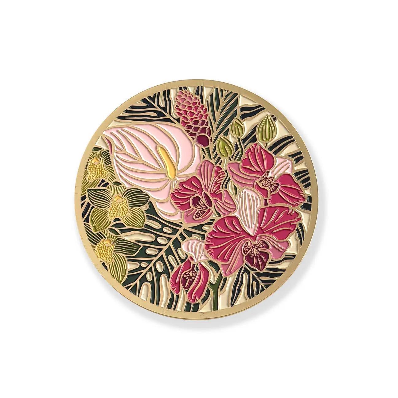Exotic Floral Gold Drink Coaster