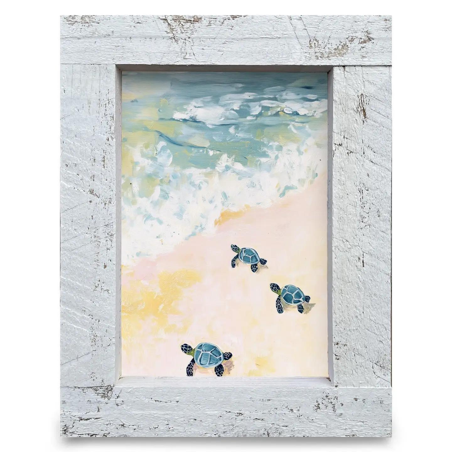 Baby Sea Turtle Wood Framed Art