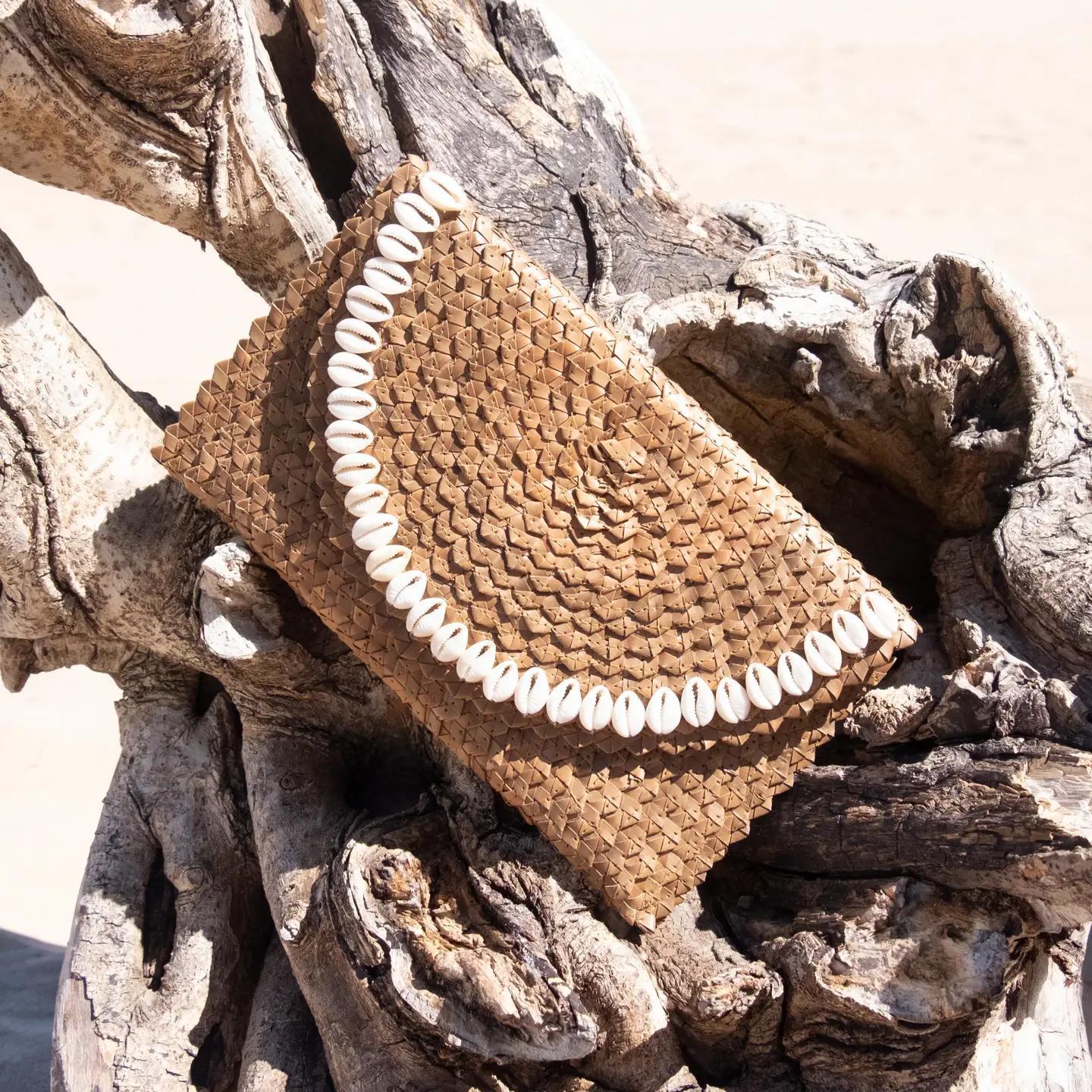 Straw Clutch Cowrie Shells