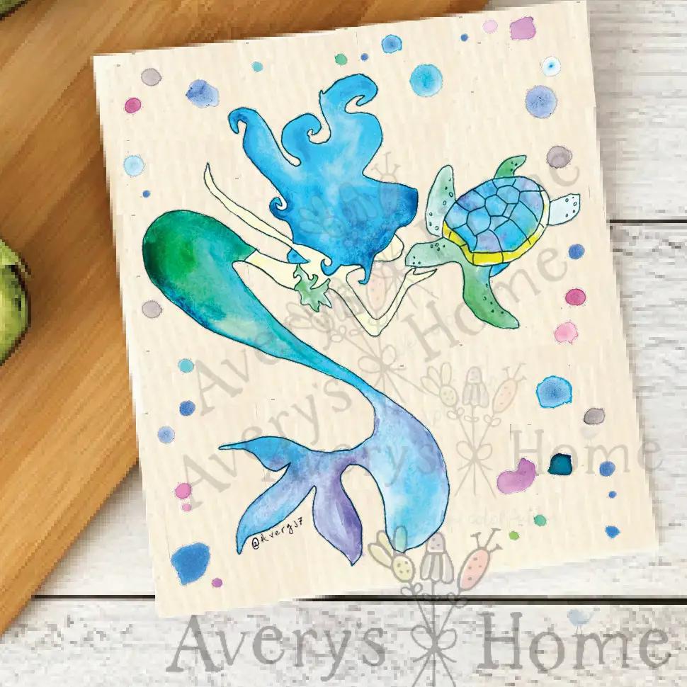 Mermaid & Turtle Swedish Dish Cloth