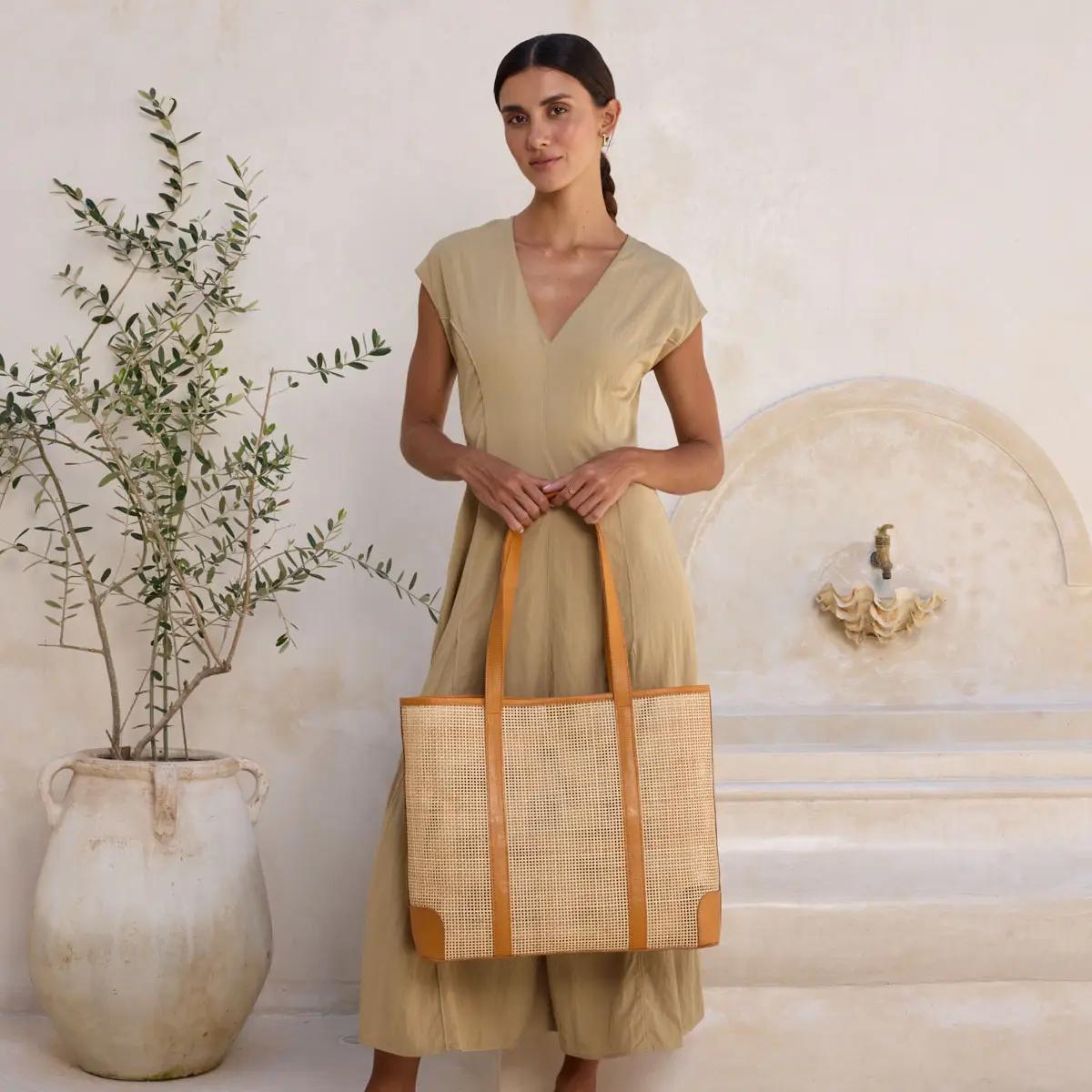 Oversized Rattan Square Weave Tote