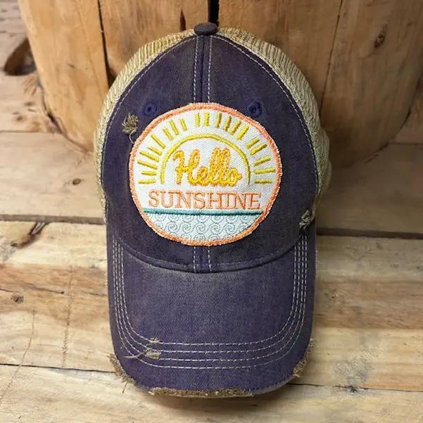 Hello Sunshine Distressed Trucker Hat