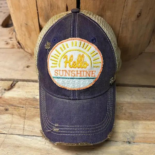 Hello Sunshine Distressed Trucker Hat