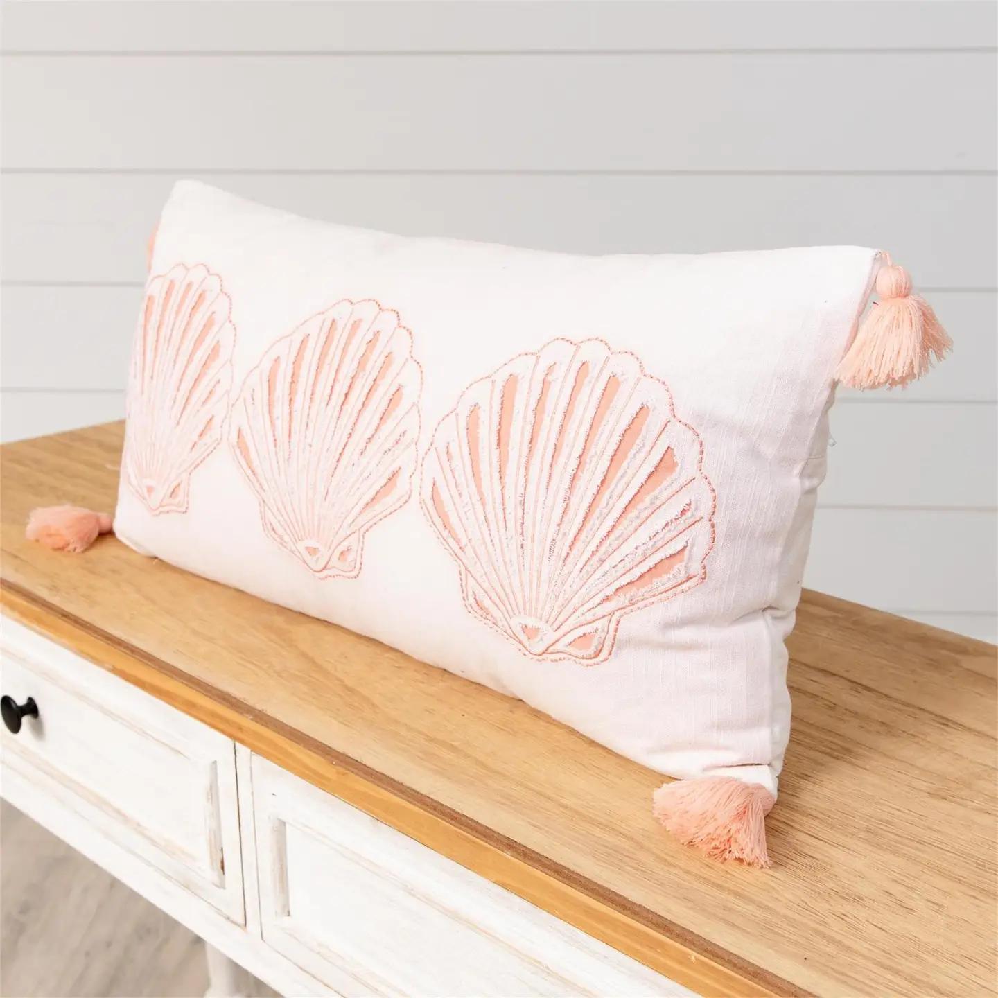 Long Seashell Embroidered Pillow