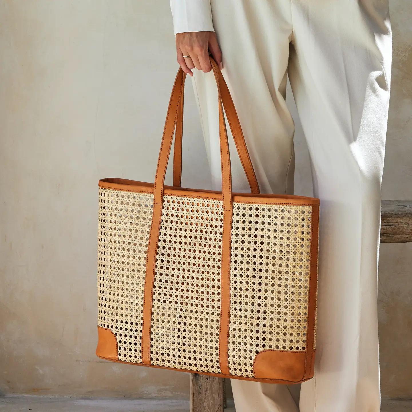 Oversized Rattan Cane Weave Tote