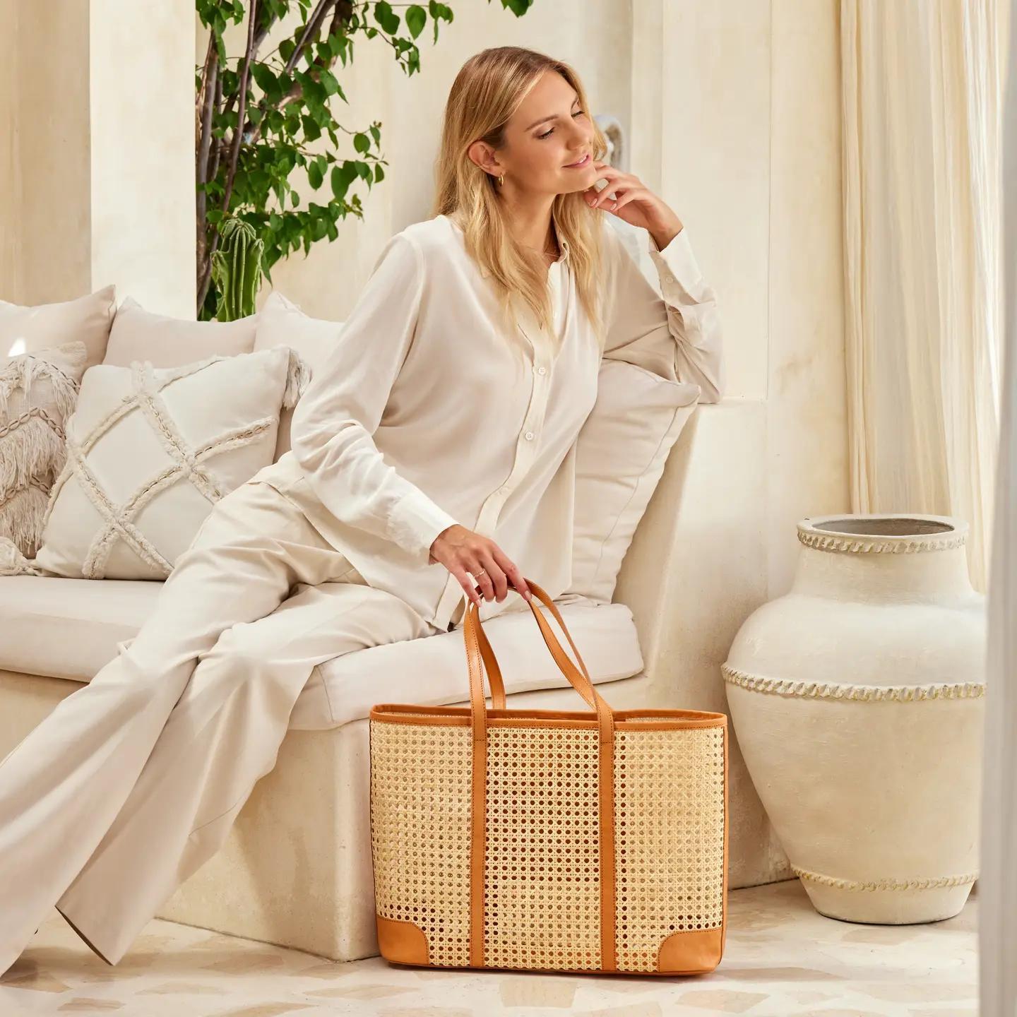 Oversized Rattan Cane Weave Tote