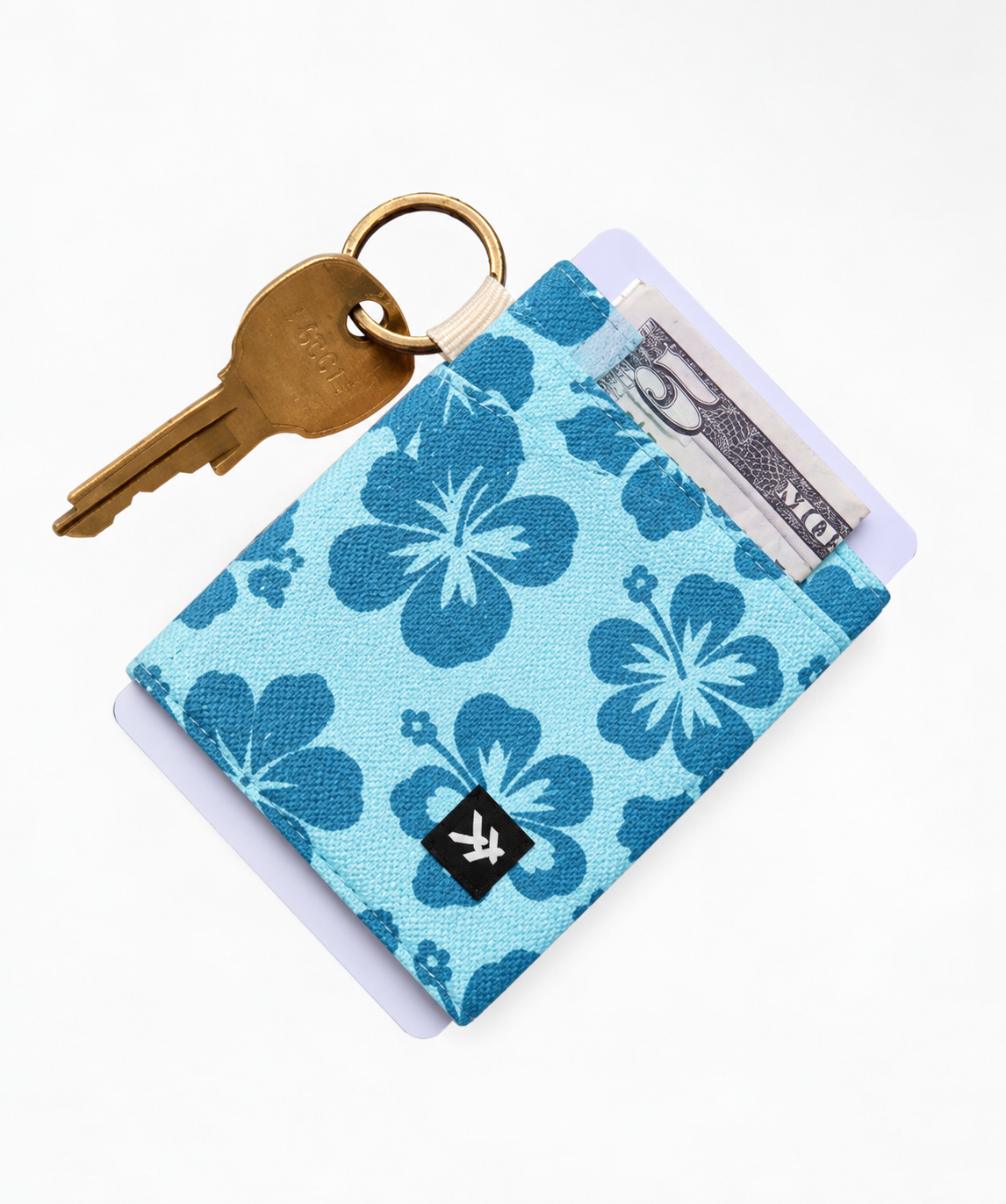 Blue Hawaiian Floral Elastic Wallet