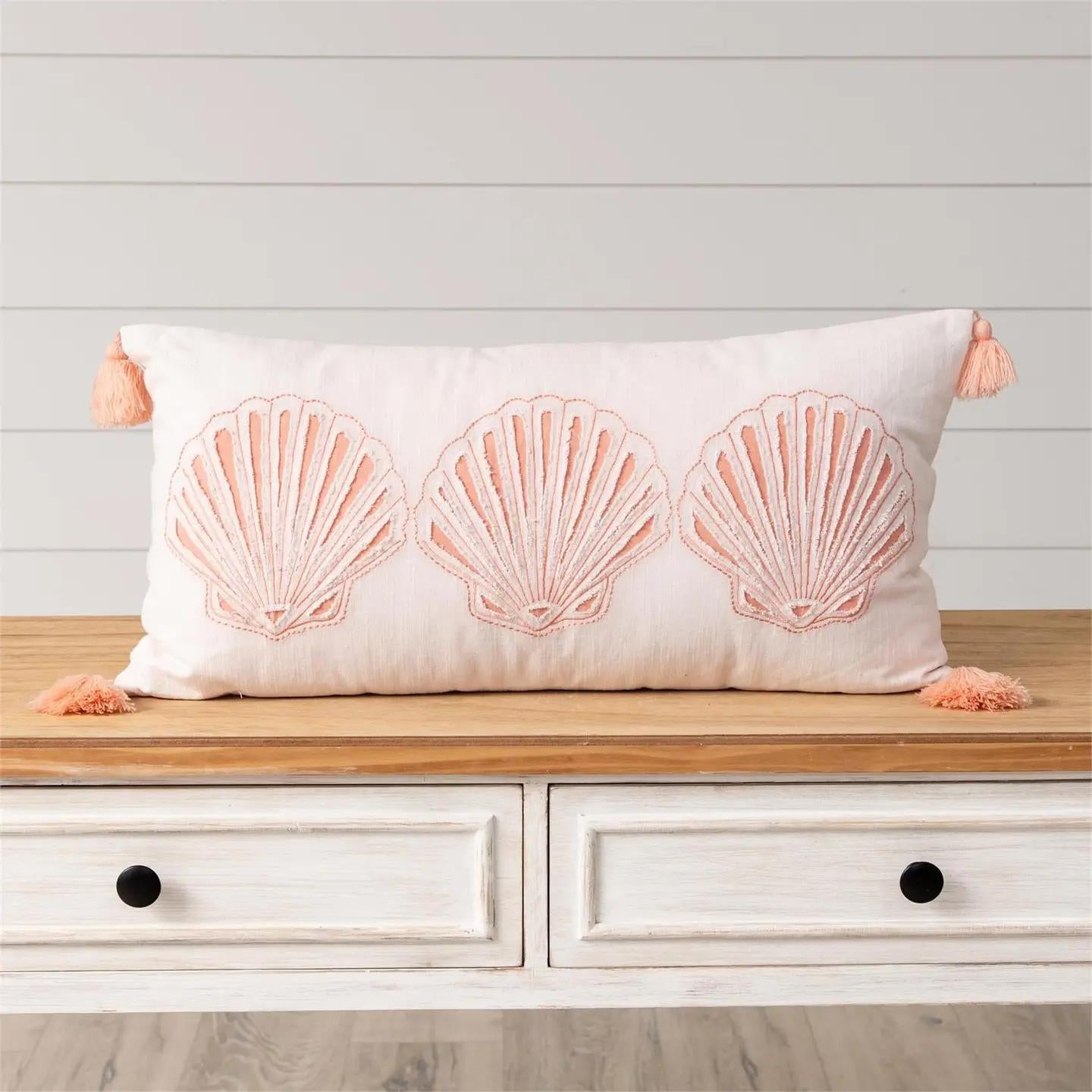 Long Seashell Embroidered Pillow