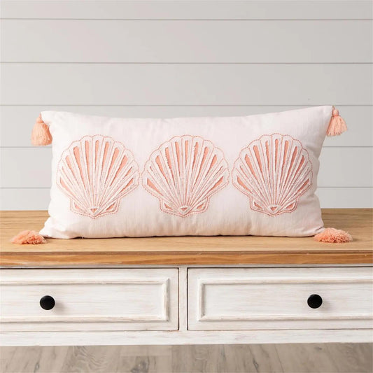 Long Seashell Embroidered Pillow