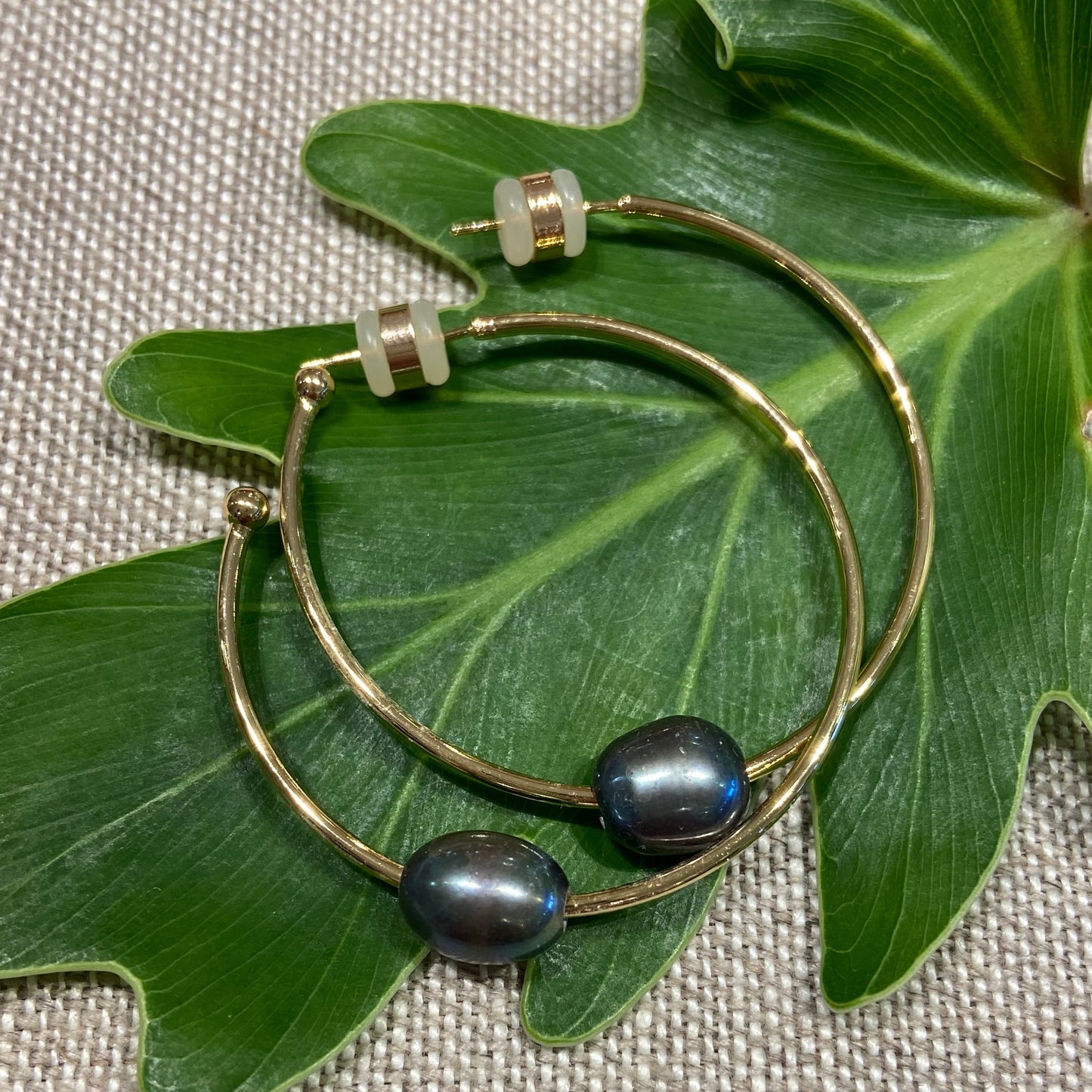 Dark Freshwater Pearl Large Hoop Earrings