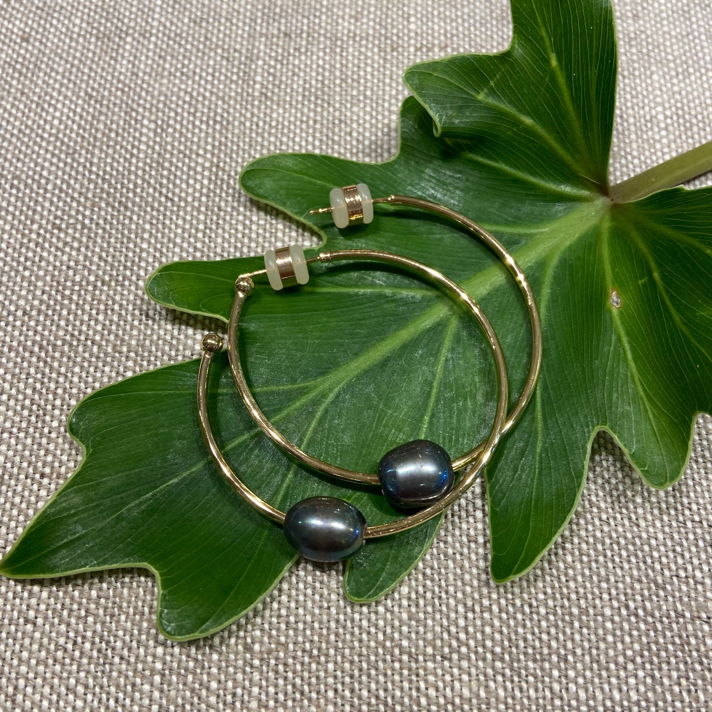 Dark Freshwater Pearl Large Hoop Earrings