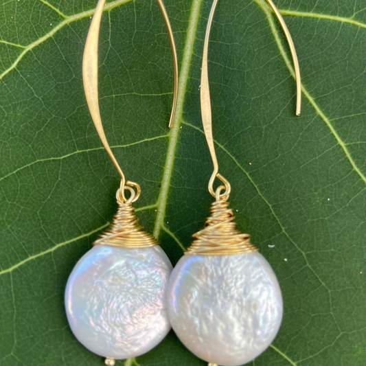 Coin Pearl Hook Earrings