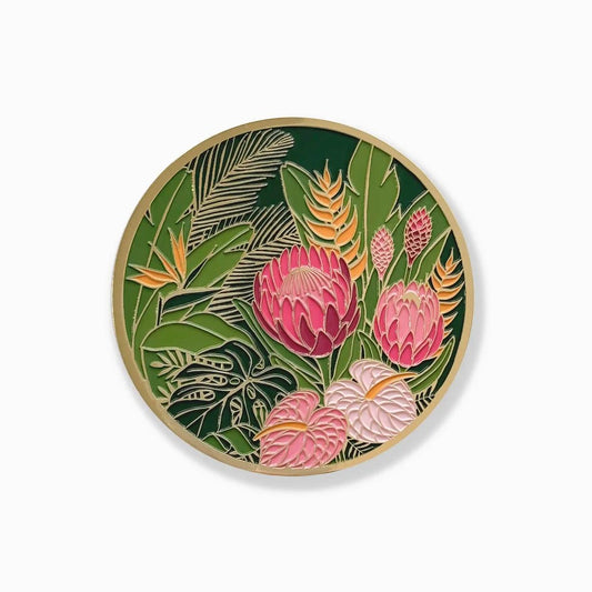 Tropical Floral Gold Drink Coaster