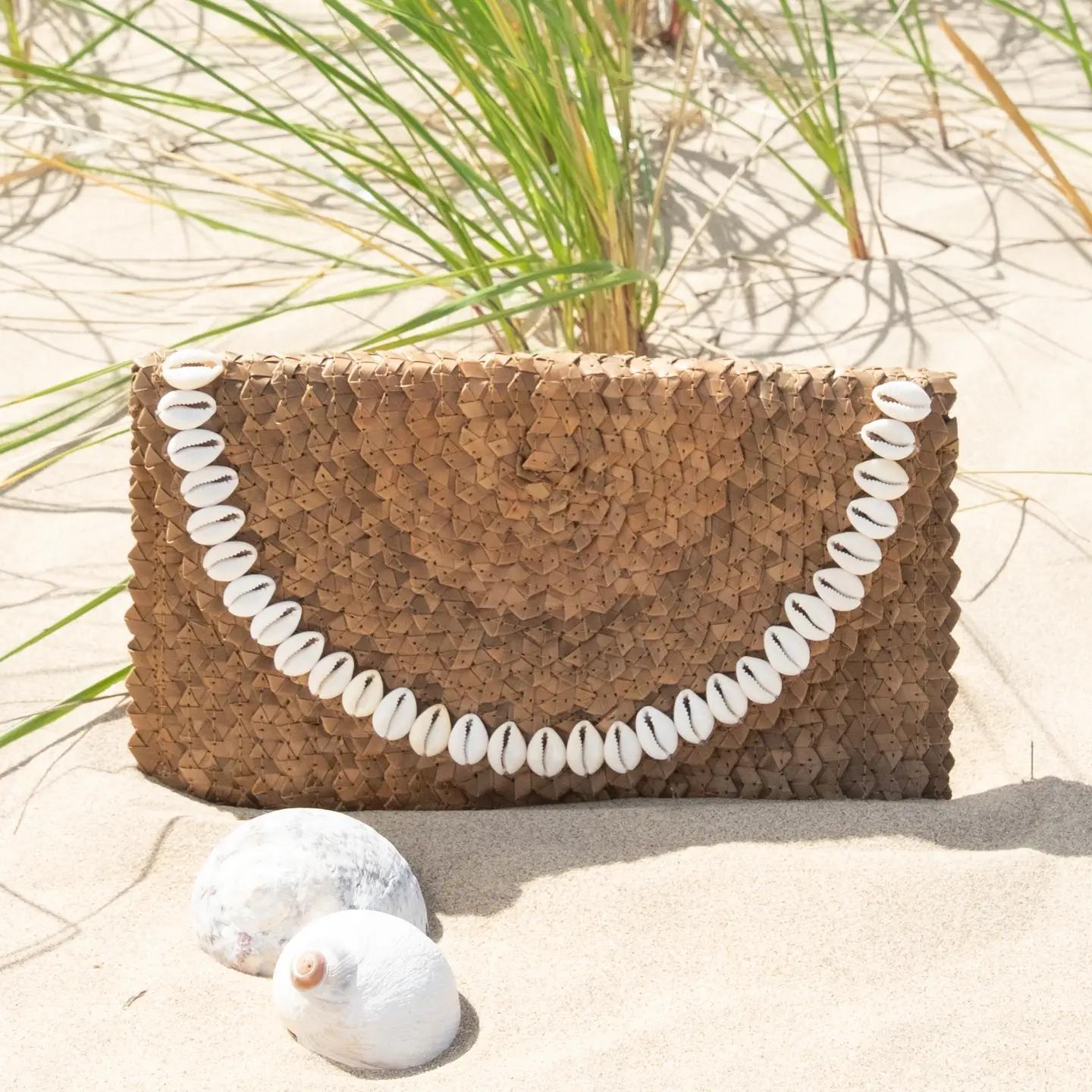 Straw Clutch Cowrie Shells