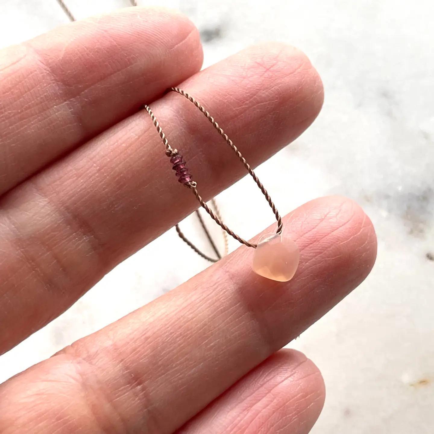 Peach Moonstone Nylon Necklace