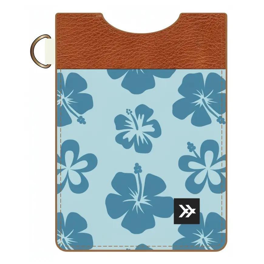 Blue Hawaiian Floral Vertical Leather Wallet