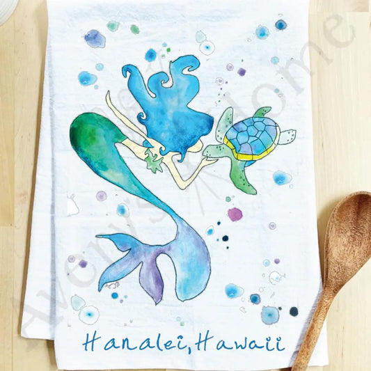 Mermaid & Turtle Tea Towel