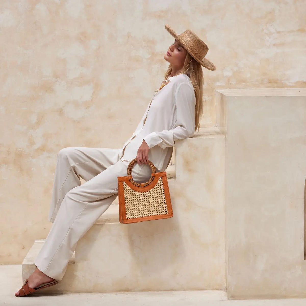 Rattan Cane Weave Round Handle Handbag