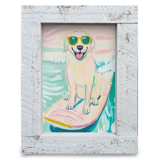 Surfing Yellow Lab Wood Framed Art