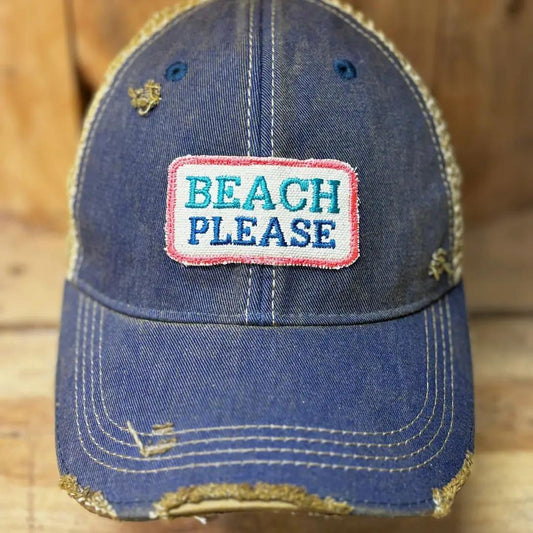 Beach Please Distressed Trucker Hat