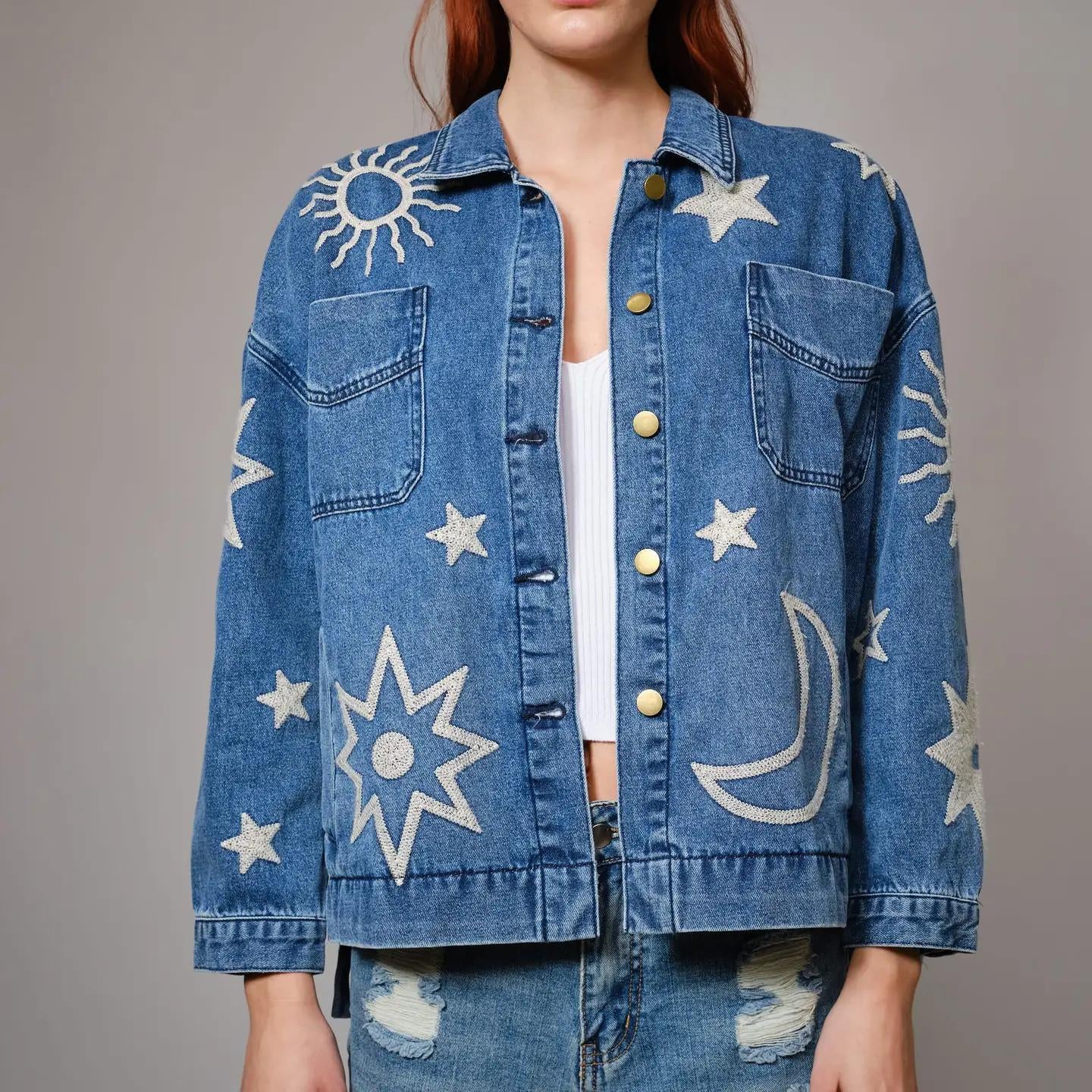 Celestial Embroidered Denim Jacket