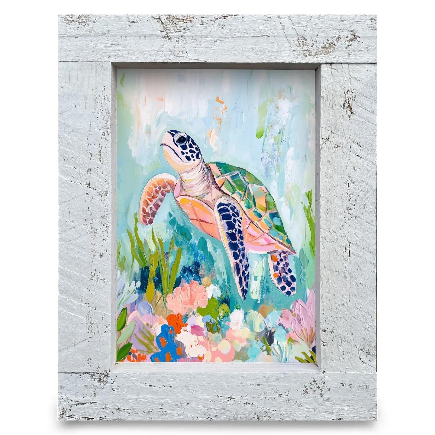 Charming Sea Turtle Wood Framed Art