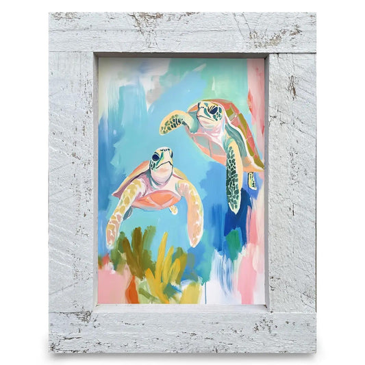 2 Pastel Sea Turtles Wood Framed Art