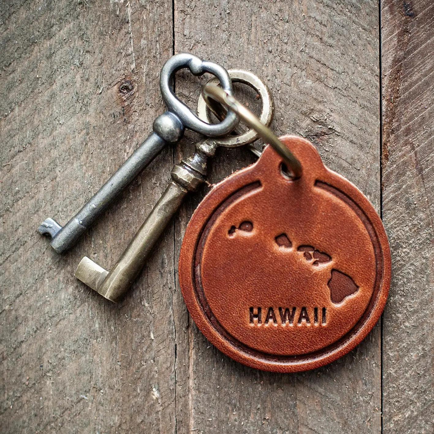 Round Hawaii Leather Keychain
