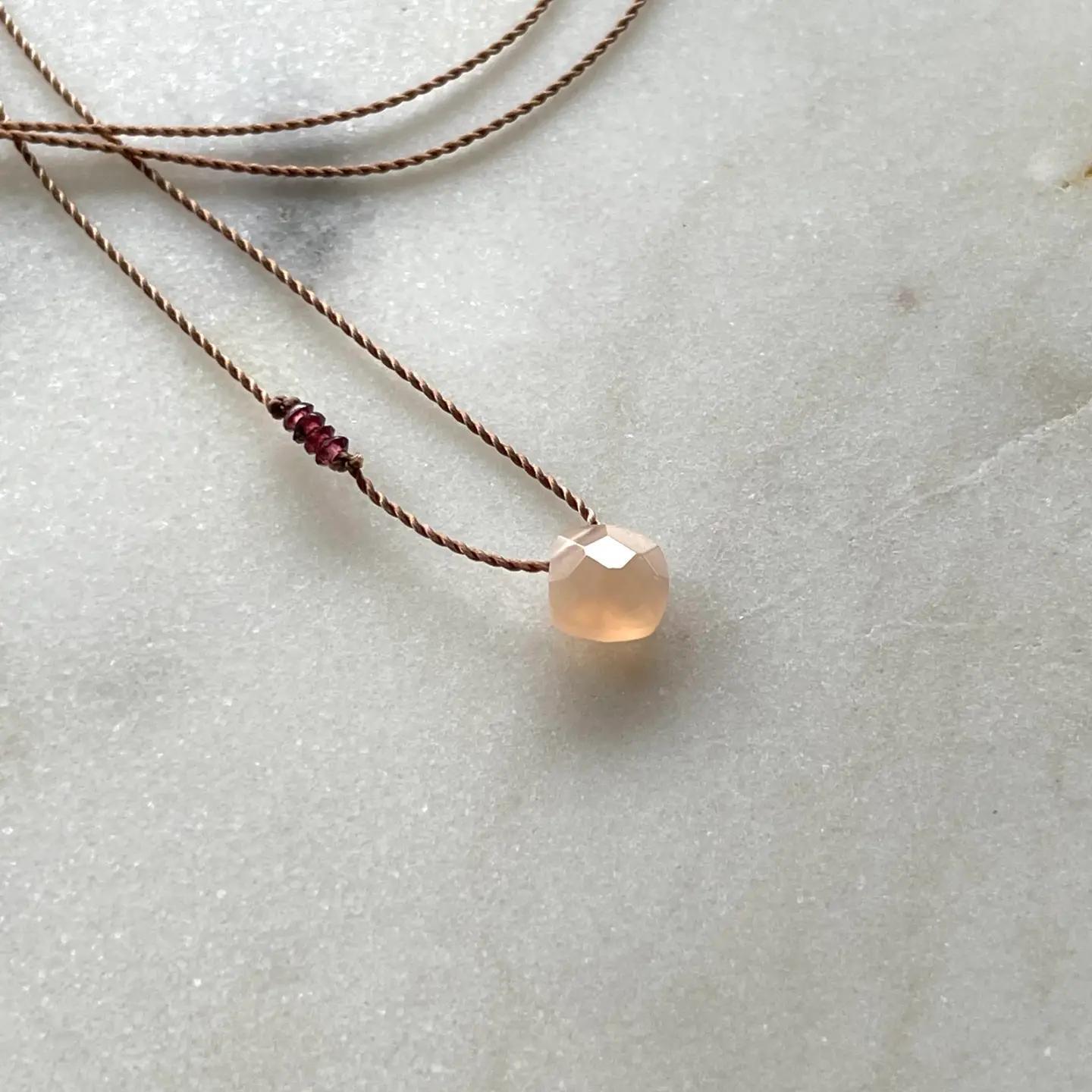 Peach Moonstone Nylon Necklace