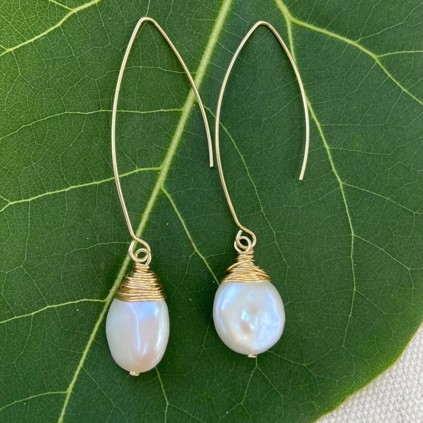 Coin Pearl Long Hook Earrings