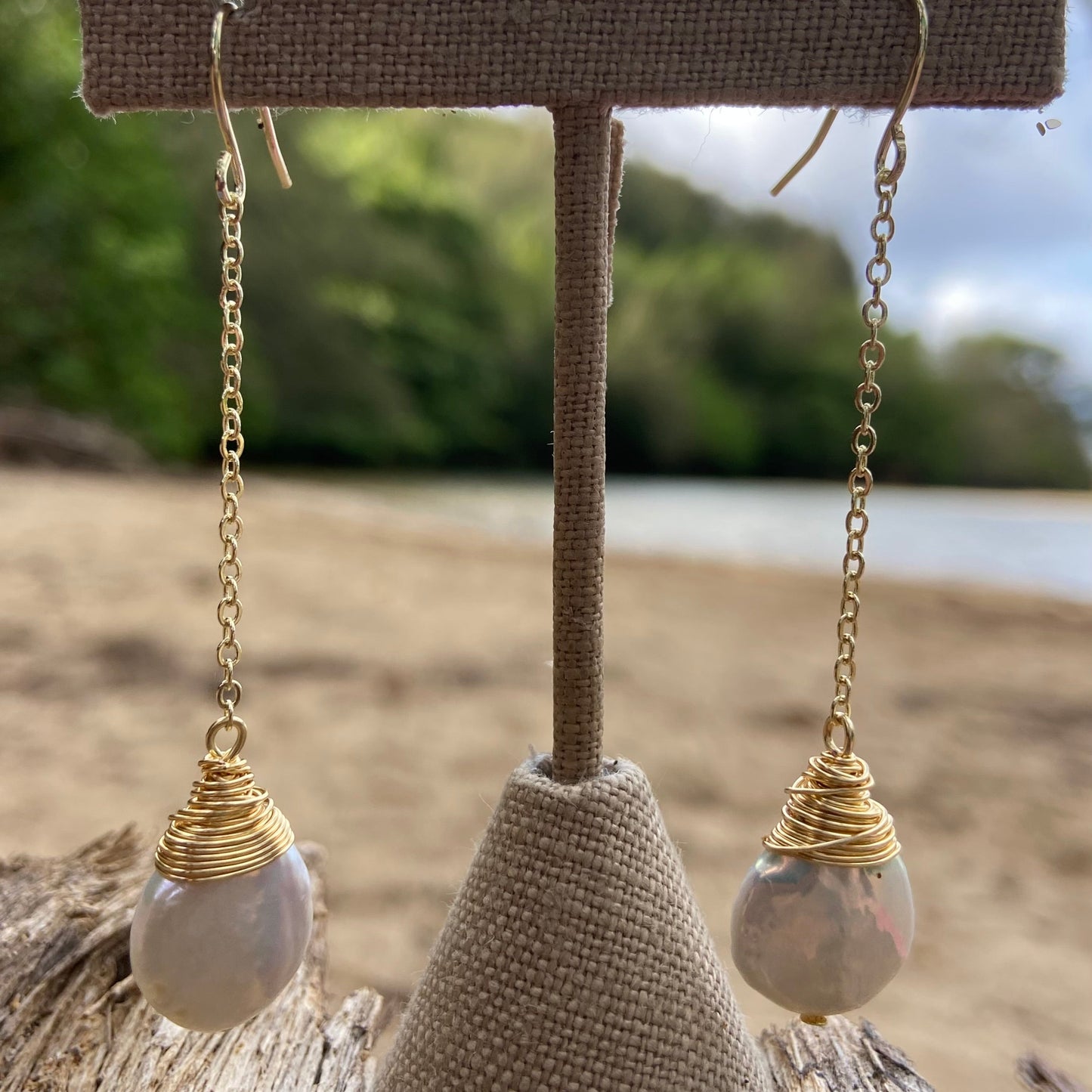 Freshwater Pearl Chain Earrings