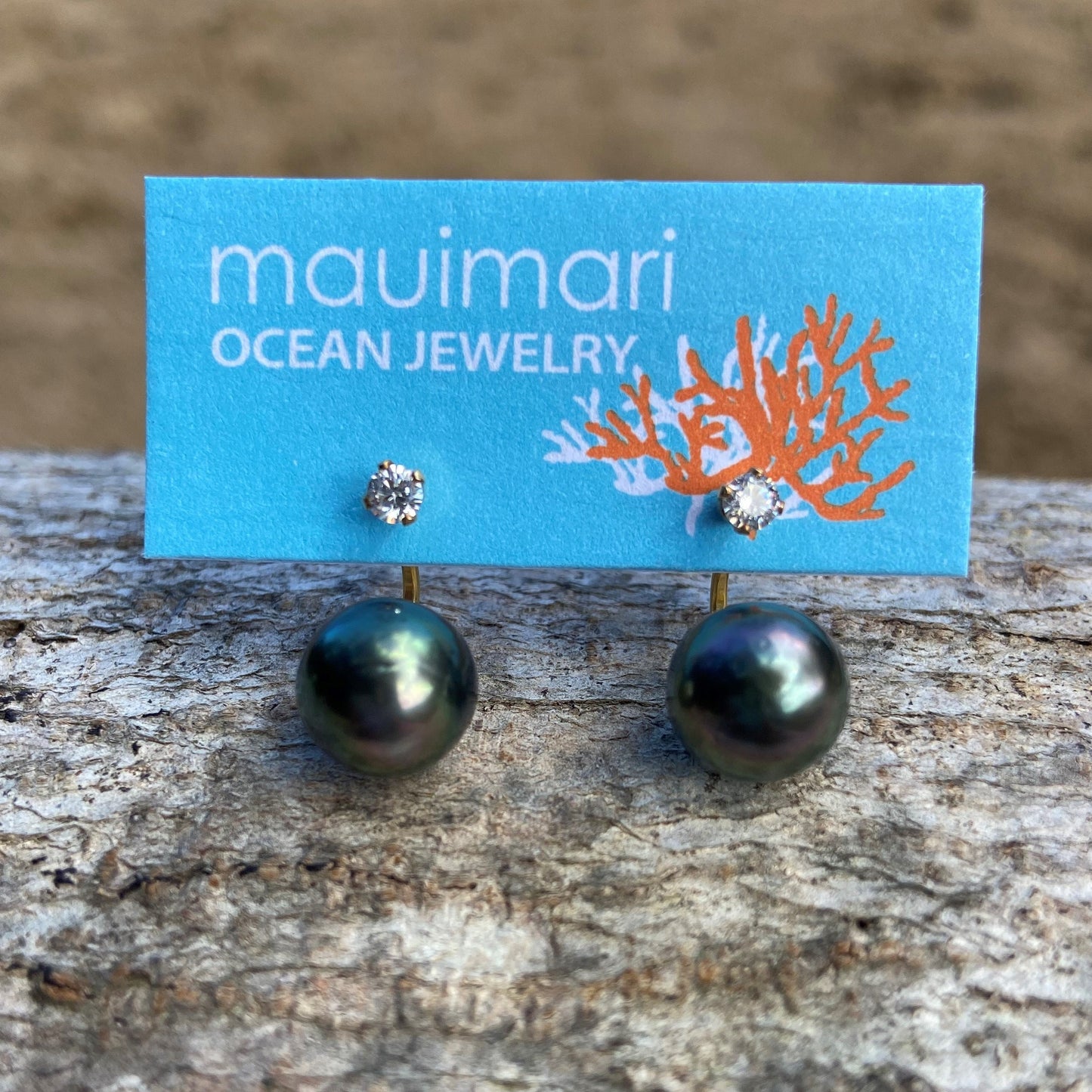 Maui Mari - CZ Stud w/Tahitian Pearl Ear Jacket