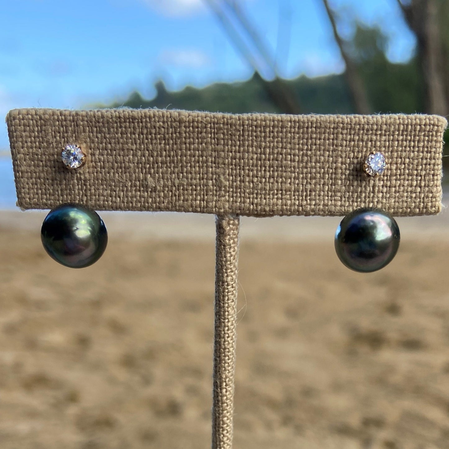 Maui Mari - CZ Stud w/Tahitian Pearl Ear Jacket